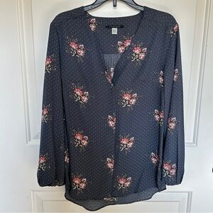 Tahari button down blouse with polka dots and flower motif- XS